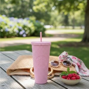 NWT Starbucks Singapore Twinkle Matte Powder Pink Studded Tumbler Cold Cup Rare